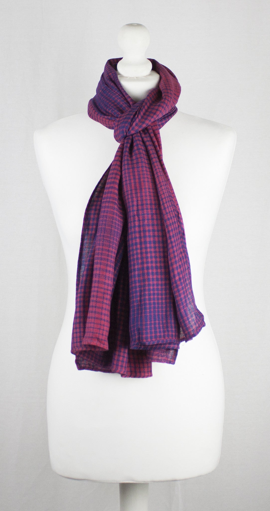 Gradient Checks Twill Weave Viscose Scarf - Fuchsia Purple-2