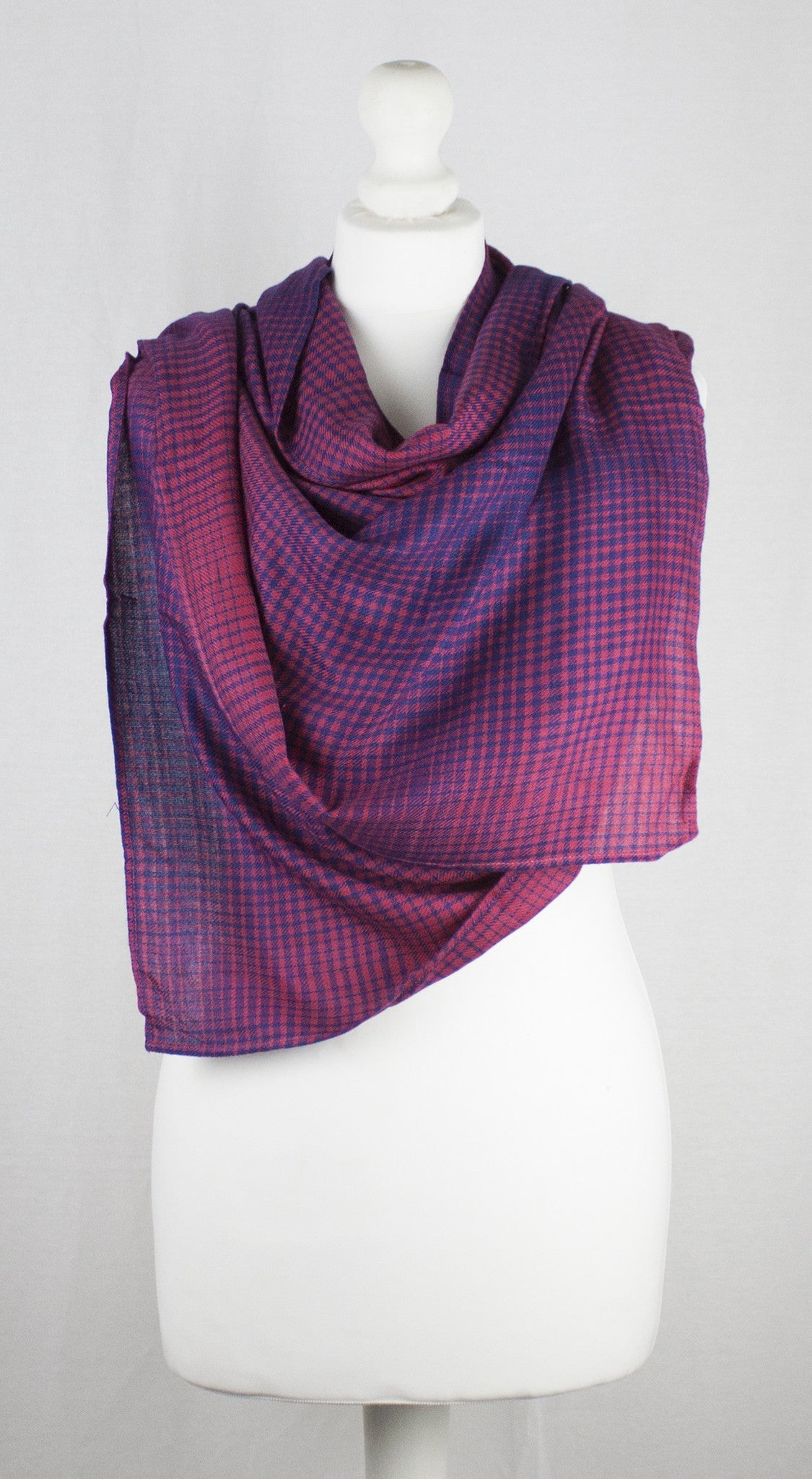 Gradient Checks Twill Weave Viscose Scarf - Fuchsia Purple-3