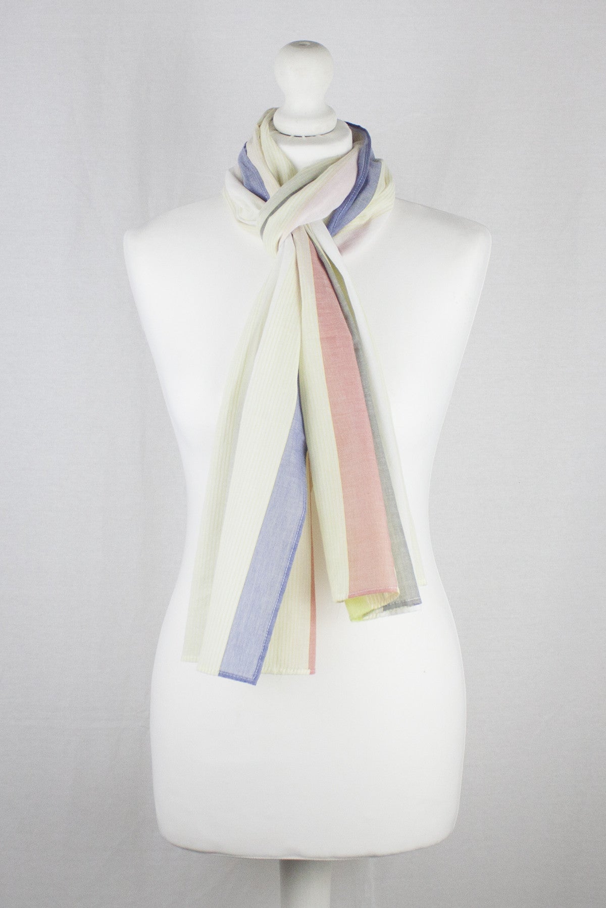 Fine Cotton Stripes Cotton Scarf - Pink Lime-1