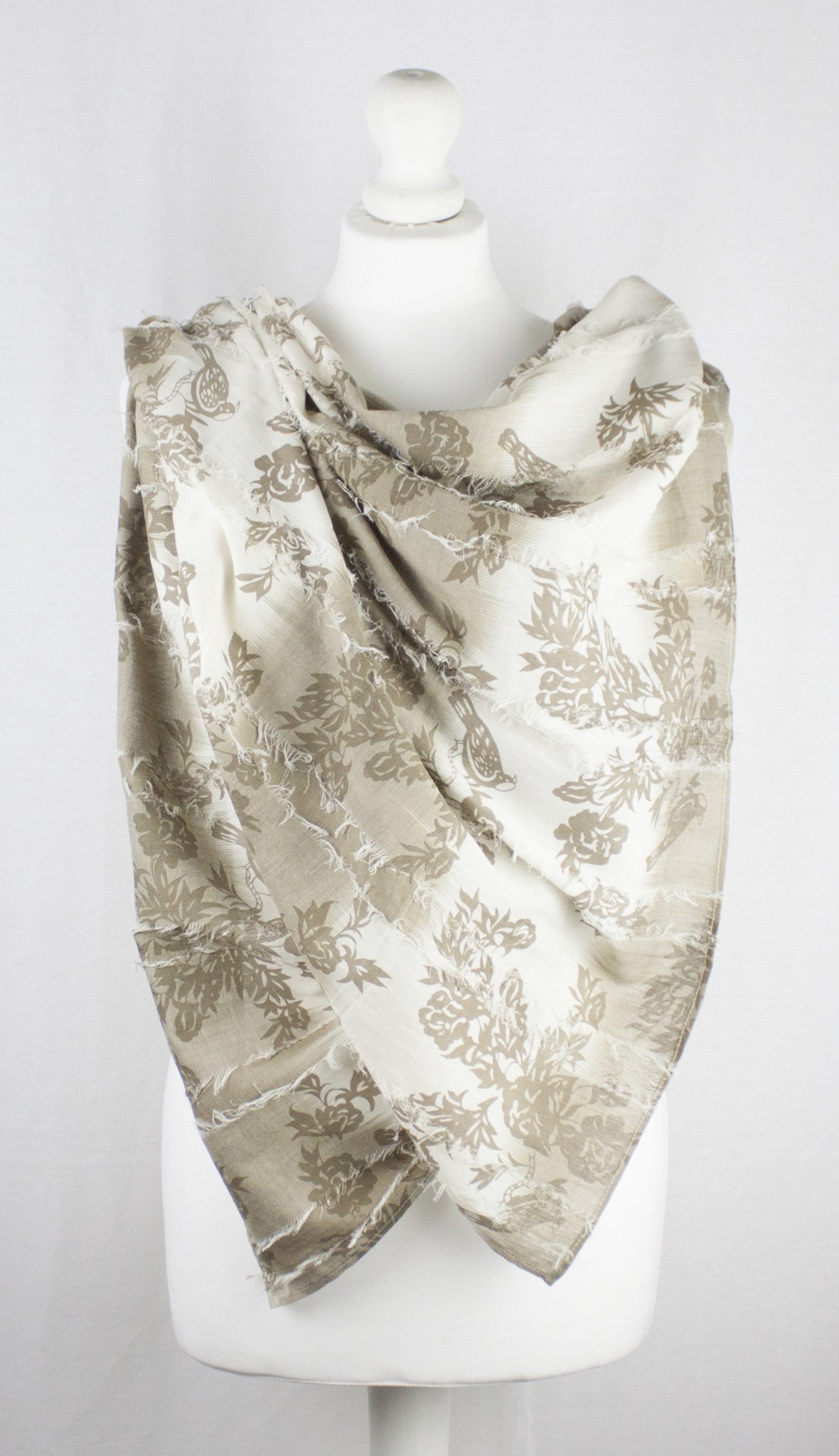 Frayed Stripes Printed Cotton Scarf - Off- White Beige-3