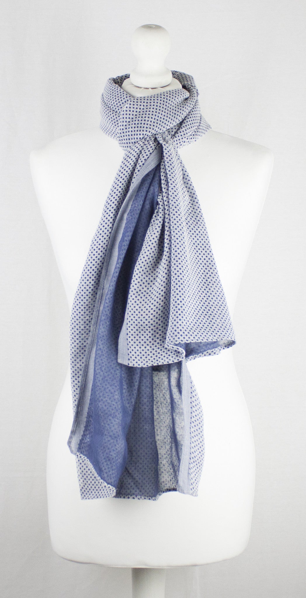 Ditsy Diamond Print Double Fabric Cotton Scarf - Chambray Blue-1