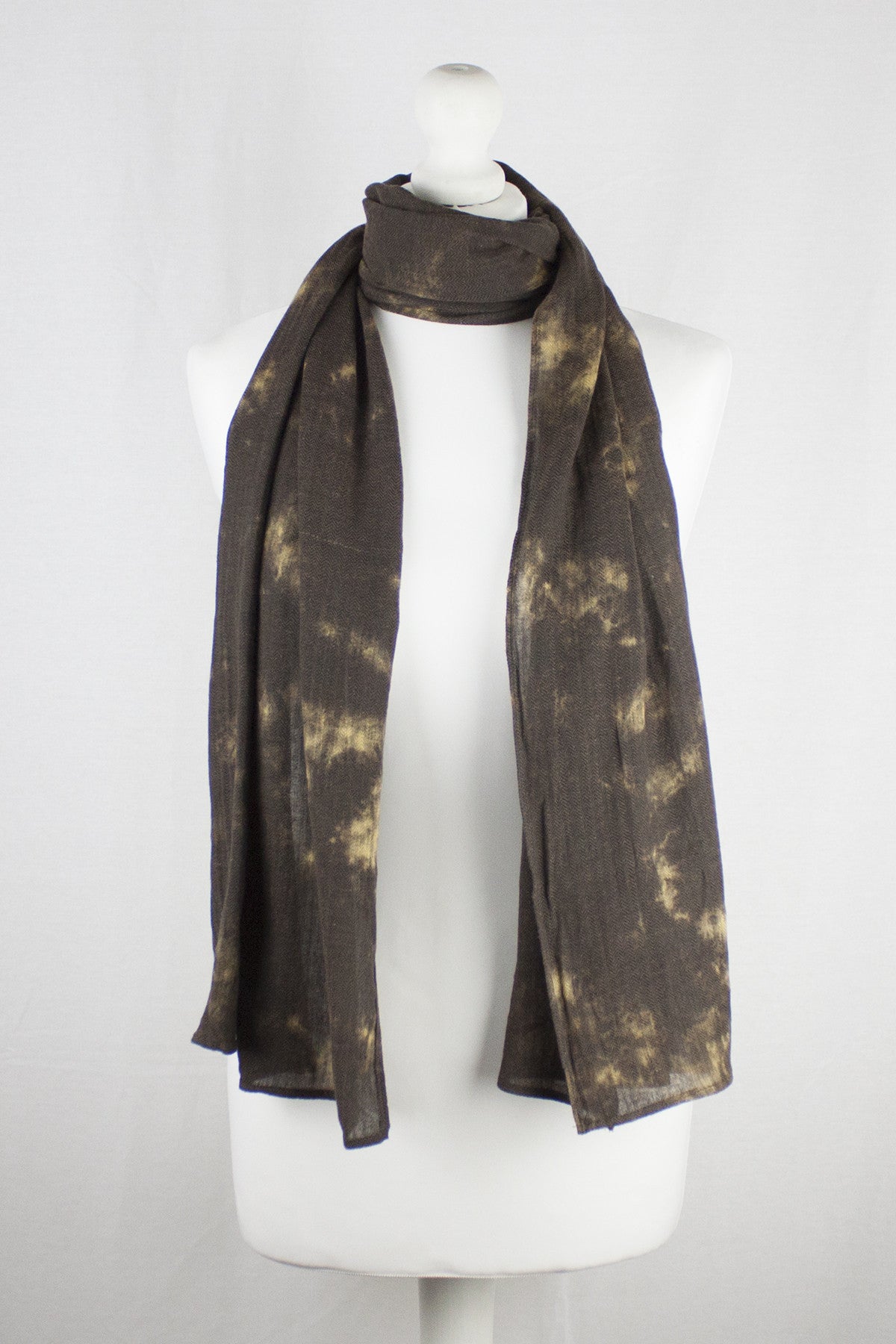 Tie-Dye Print Herringbone Weave Cotton Scarf - Brown Yellow-0