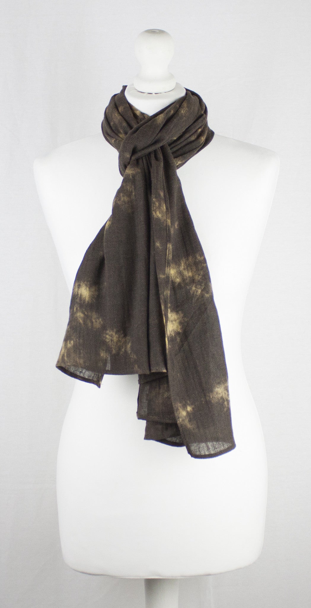 Tie-Dye Print Herringbone Weave Cotton Scarf - Brown Yellow-1