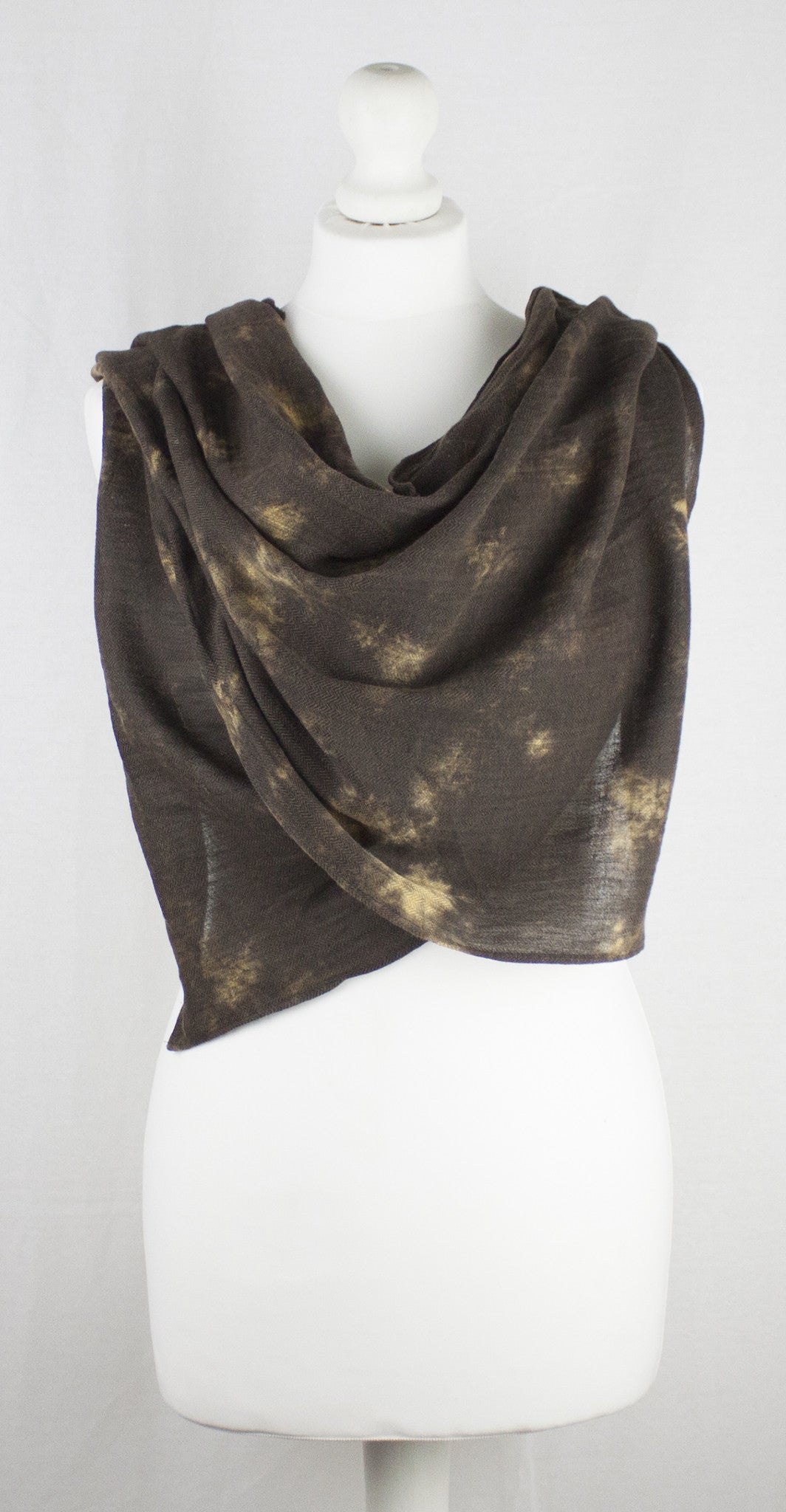 Tie-Dye Print Herringbone Weave Cotton Scarf - Brown Yellow-2