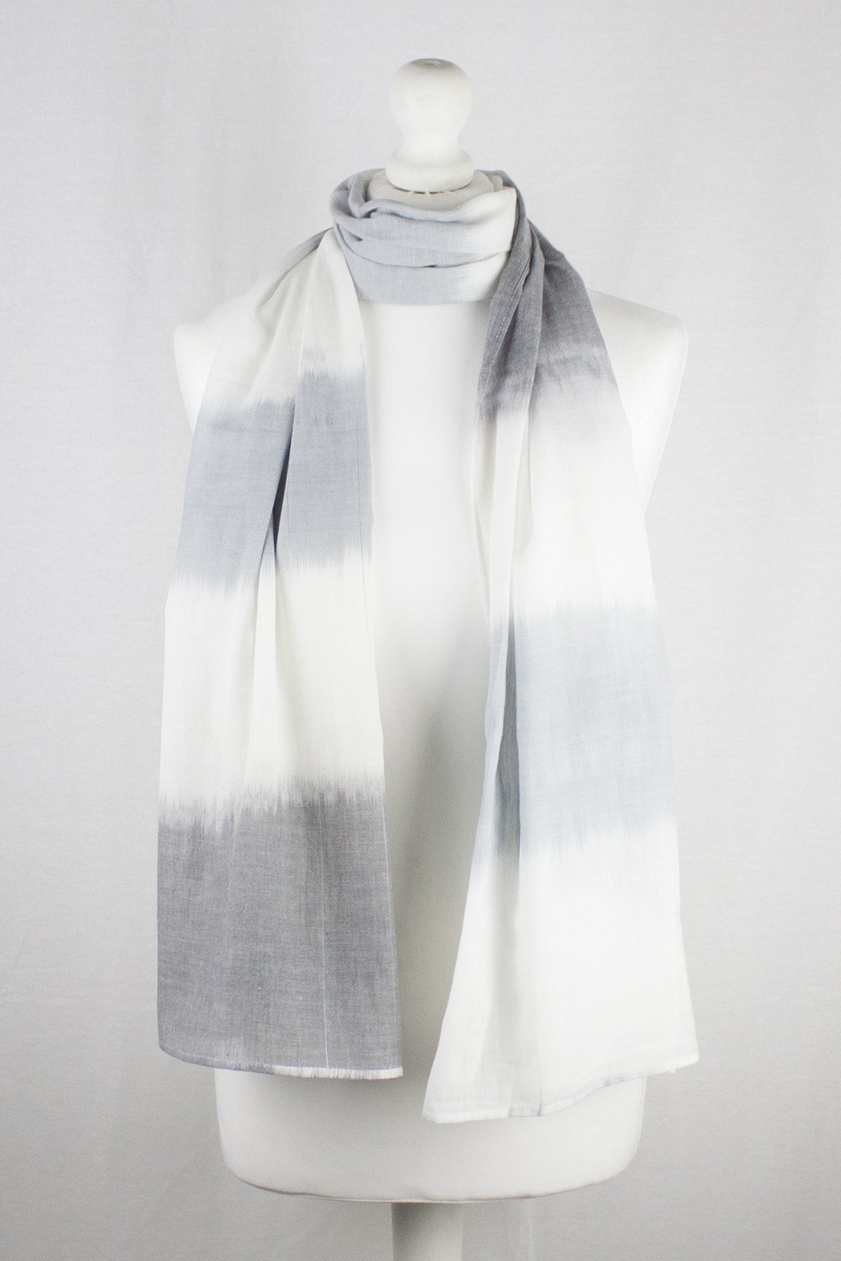 Classic Shaded Stripe Cotton Scarf - Off-White Grey-0
