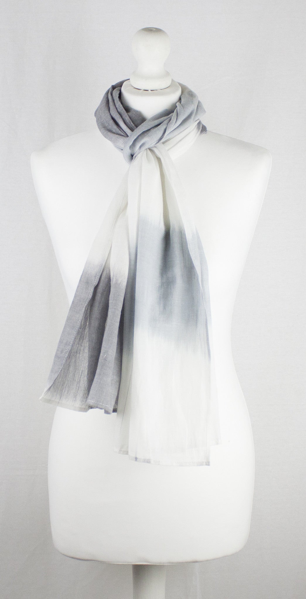 Classic Shaded Stripe Cotton Scarf - Off-White Grey-1