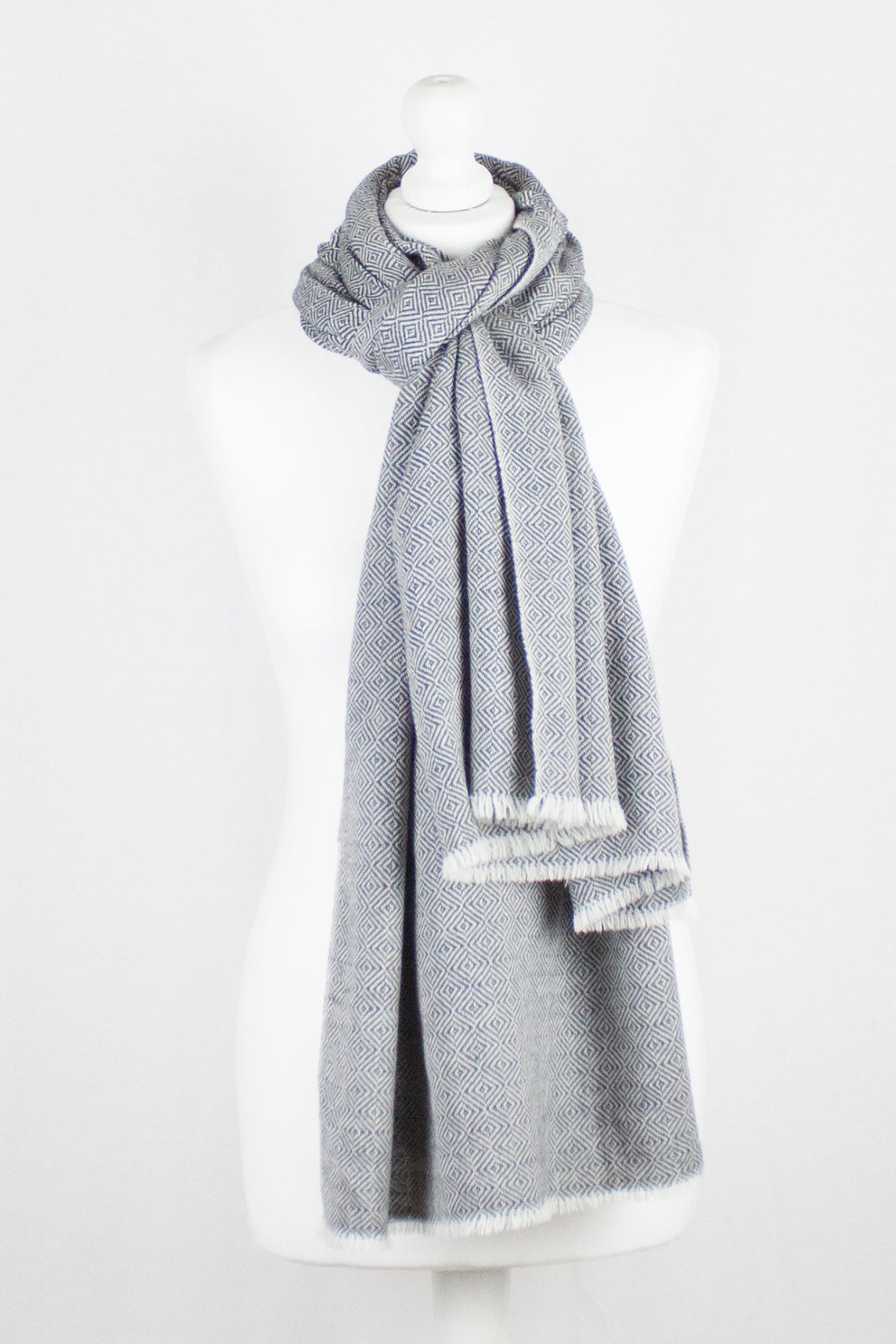 Alpine Merino Diamond Weave Two Tone Wool Scarf - Grey-1
