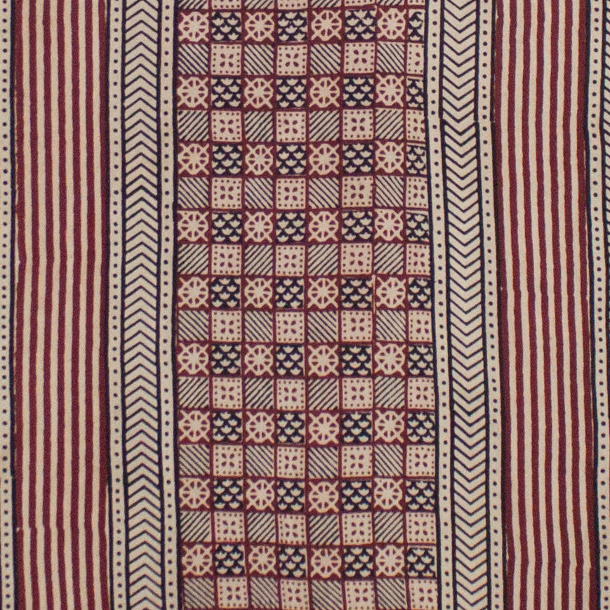Checks & Stripes Bagh Hand-block Print Silk Scarf - Red-2