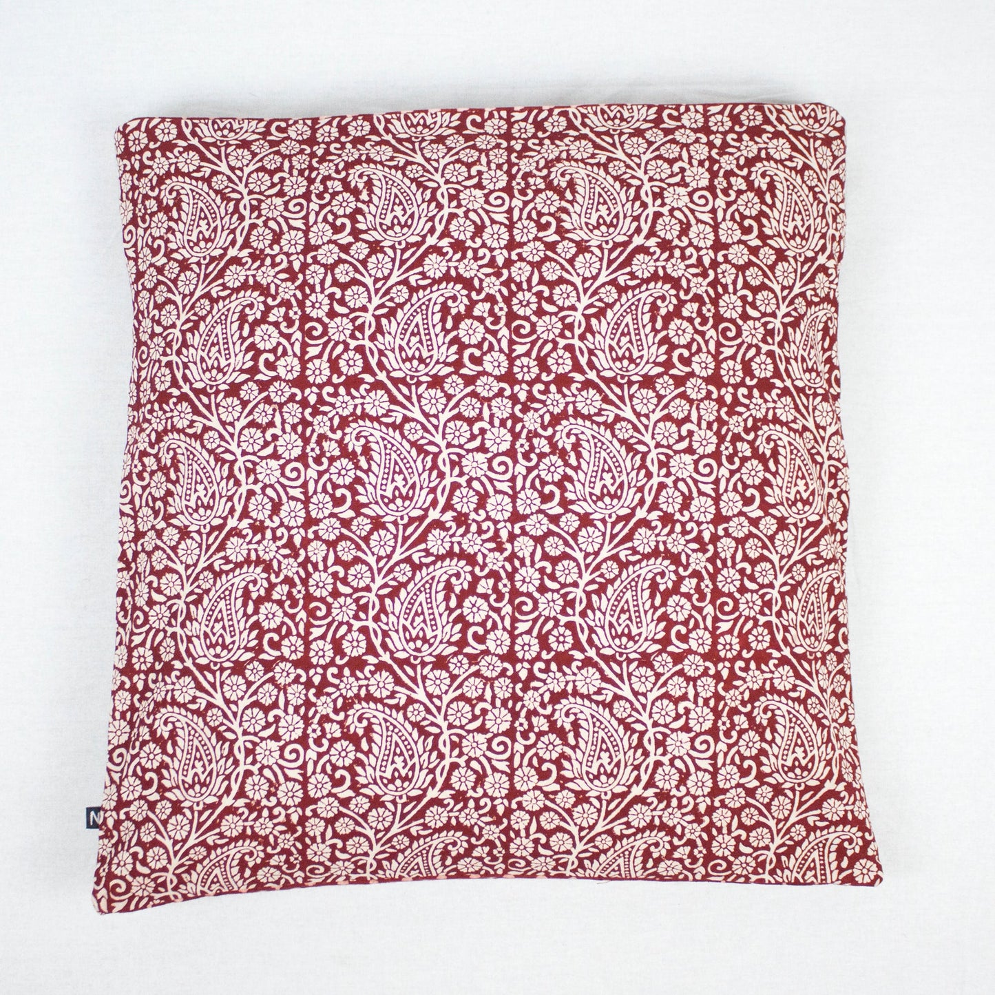 Paisley & Mushroom Bagh Hand Block Print Cotton Cushion Cover - Red-0
