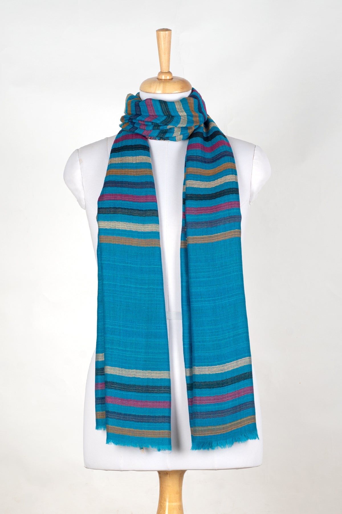Vivid Stripes Reversible Cashmere Wool Scarf – Turquoise Multi | SVEŽElife-2
