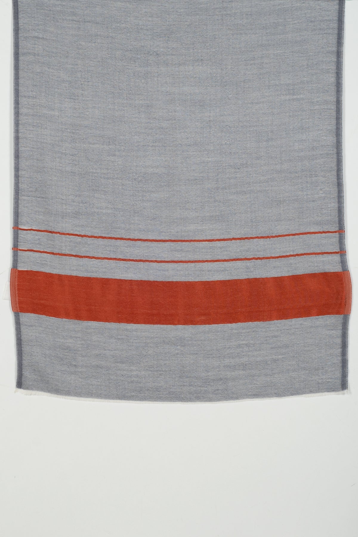 Bordered Stripe Cashmere Wool Scarf – Grey & Orange-1