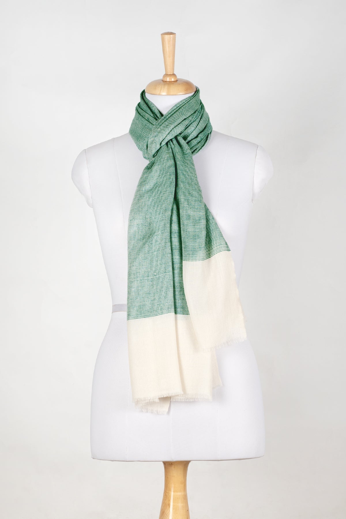 Micro Squares Cashmere Wool Scarf – Bottle Green & Off-White-2