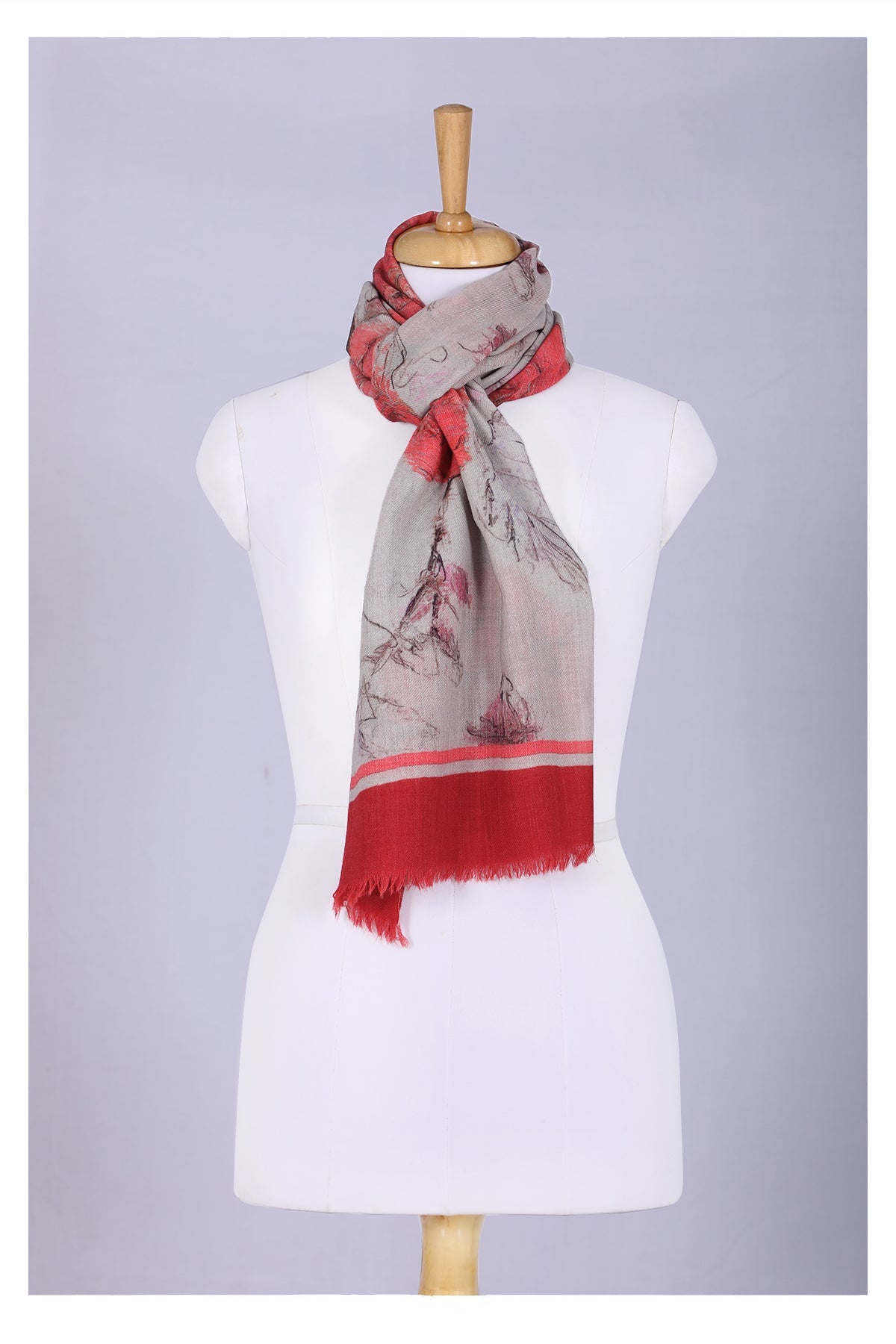 Floral Elegance Wool Scarf - Off-White Red-2