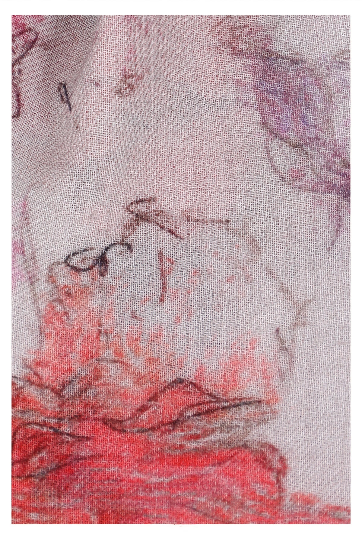Floral Elegance Wool Scarf - Off-White Red-3