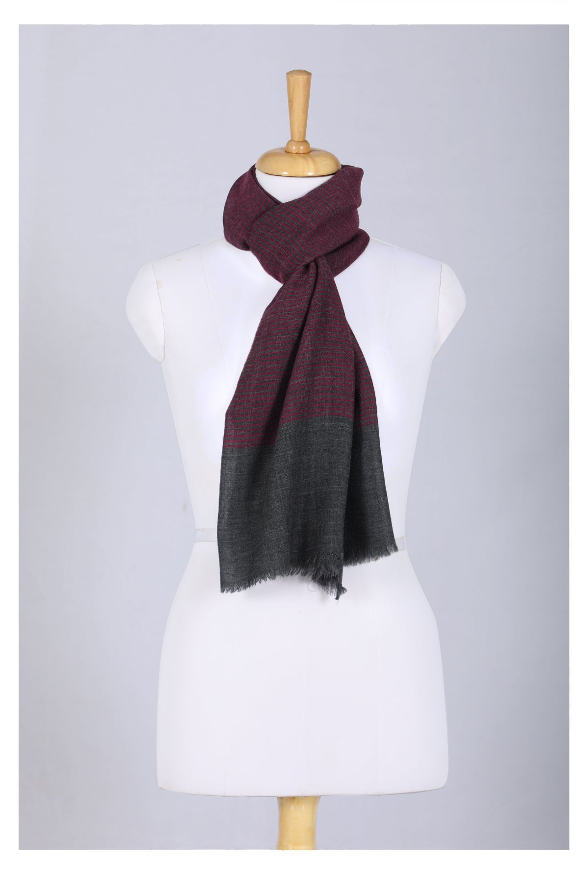 Twilight Stripes Wool Scarf - Grey Maroon-2