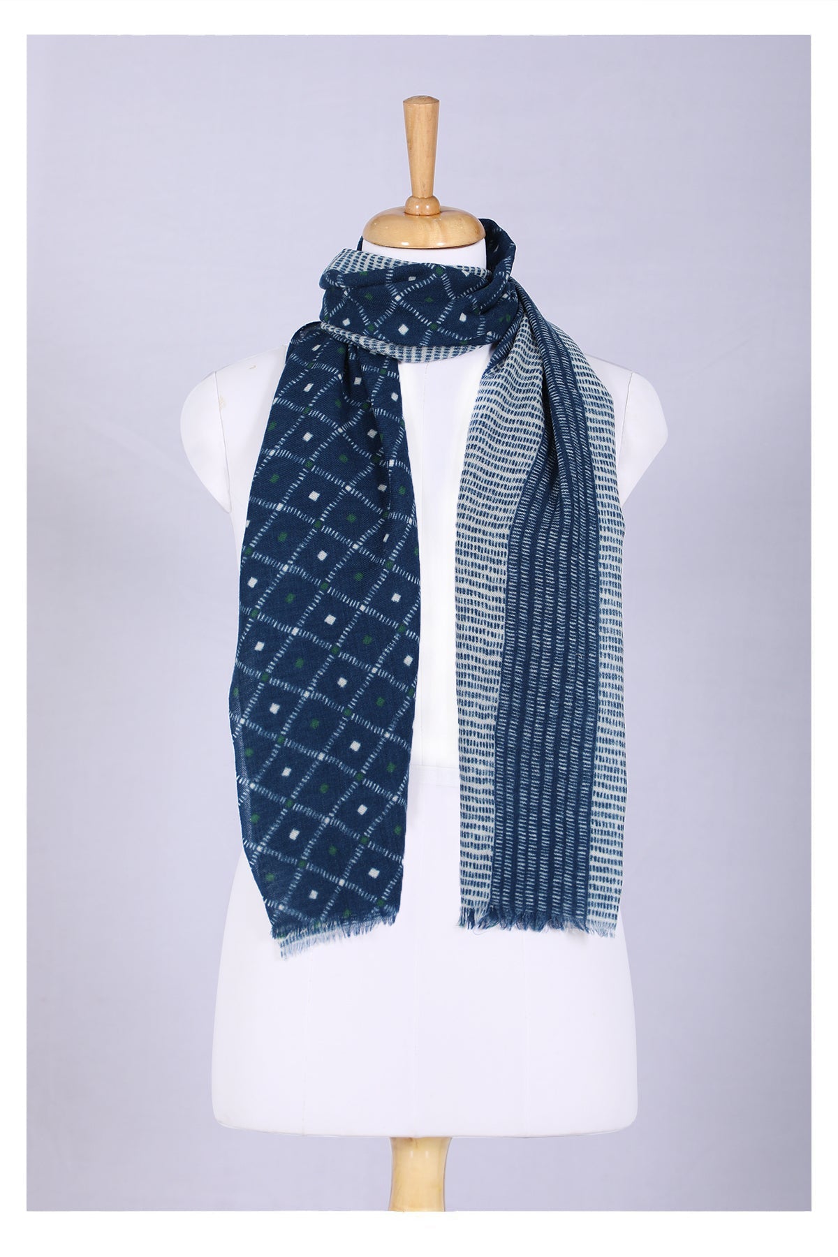 Indigo Elegance Wool Scarf - Blue-0
