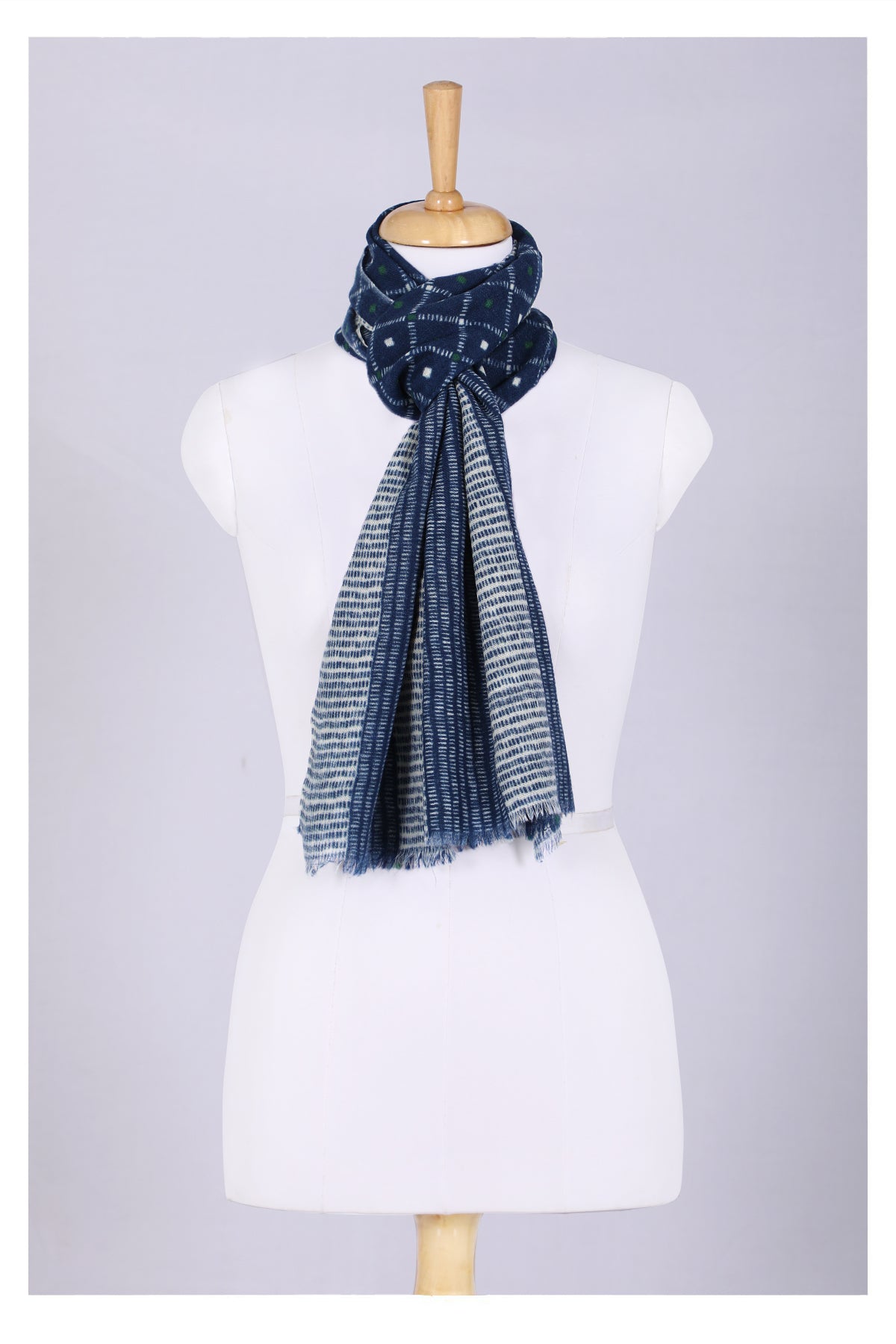 Indigo Elegance Wool Scarf - Blue-2