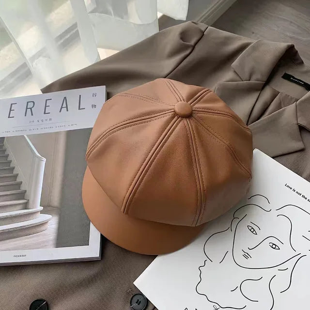 CAROLIEN - Stijlvolle Dames Koreaanse PU Lederen Achthoekige Newsboy Pet