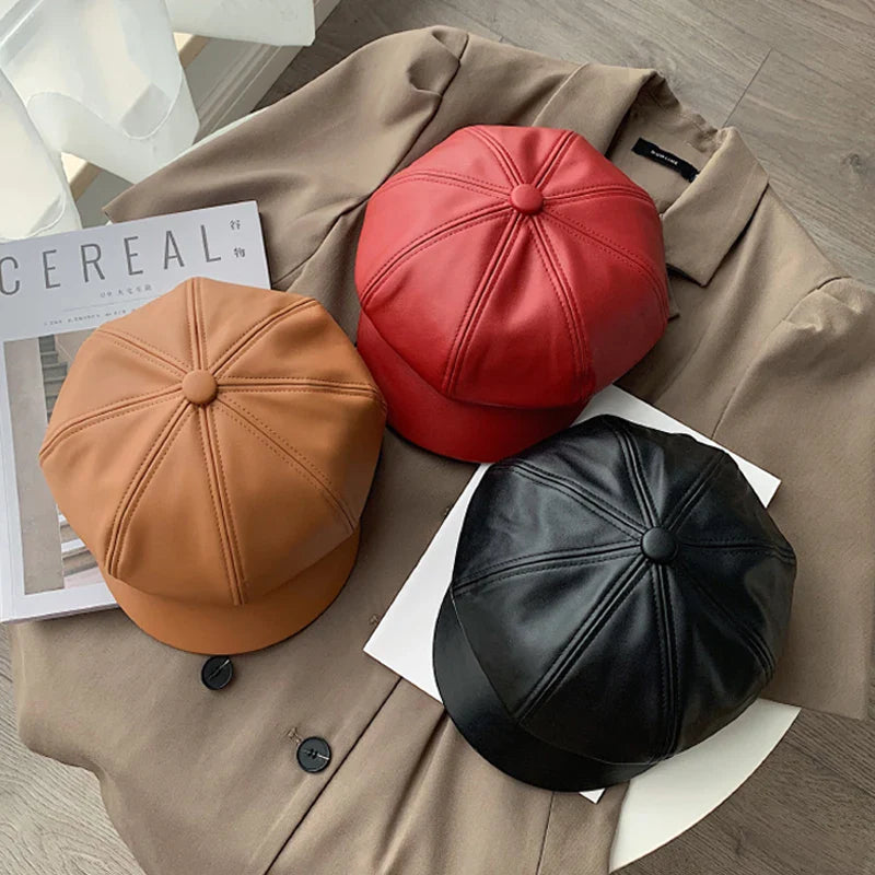 CAROLIEN - Stijlvolle Dames Koreaanse PU Lederen Achthoekige Newsboy Pet