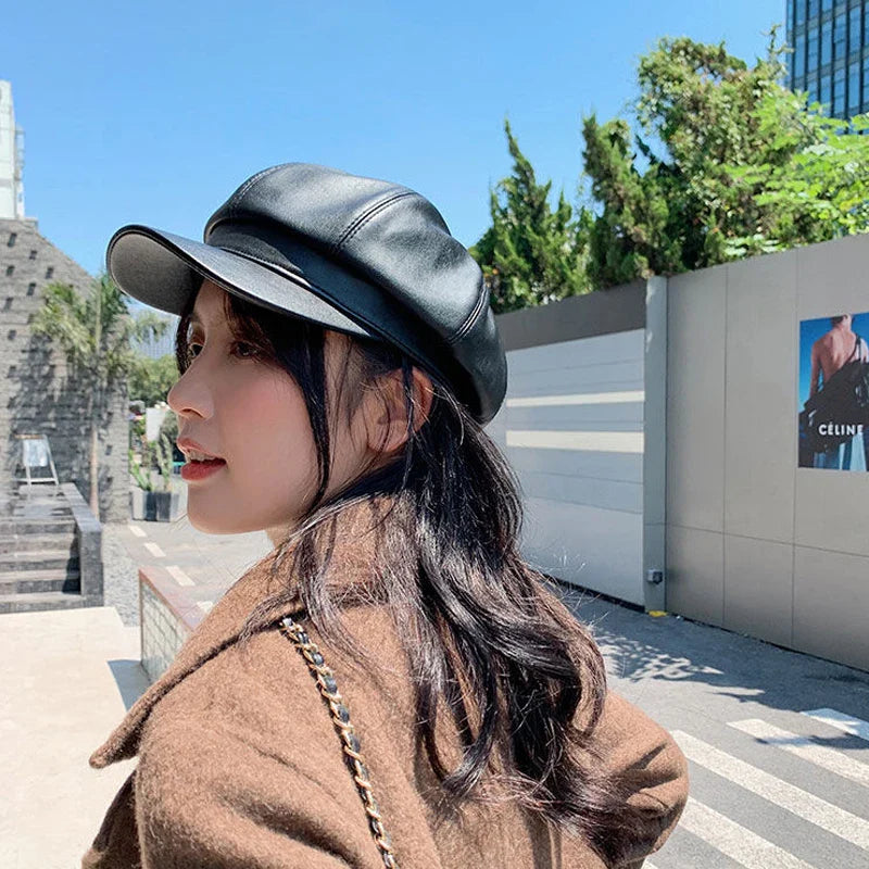 CAROLIEN - Stijlvolle Dames Koreaanse PU Lederen Achthoekige Newsboy Pet