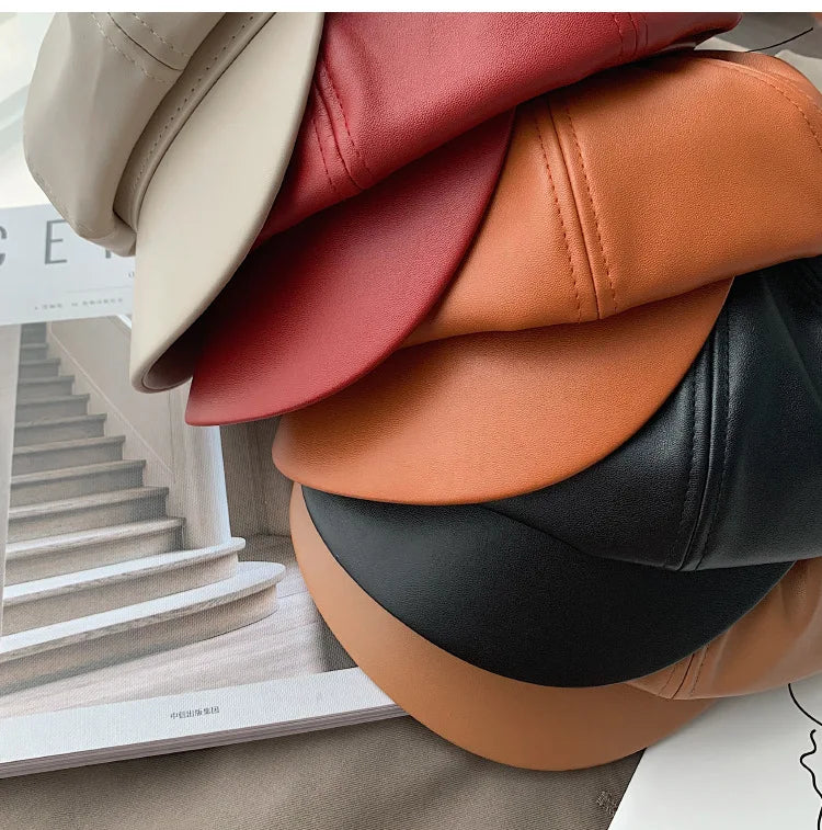 CAROLIEN - Stijlvolle Dames Koreaanse PU Lederen Achthoekige Newsboy Pet
