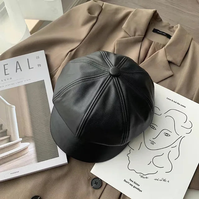 CAROLIEN - Stijlvolle Dames Koreaanse PU Lederen Achthoekige Newsboy Pet