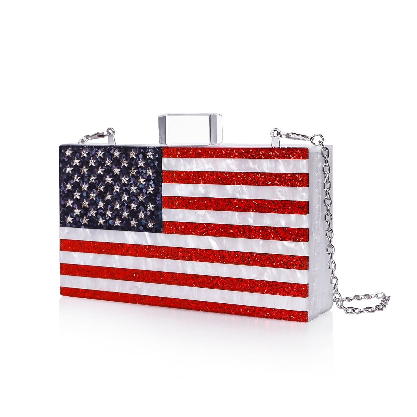 Sparkling American Flag Pearl White Clutch Purse-1