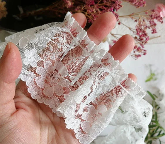 6cm Pleated Tulle Lace Trim White Black Embroidered Mesh Lace Sewing Fabric for Skirts Dresses DIY
