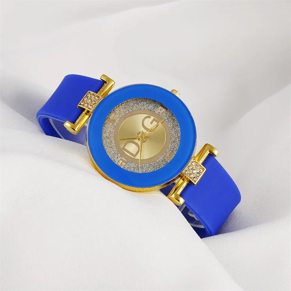 Elegante Dames Quartz Horloge met Siliconen Band - Stijlvolle Met Roodstenen Geaccentueerde Casual Polshorloge voor de Modebewuste Vrouw in Chic Zwart DQG