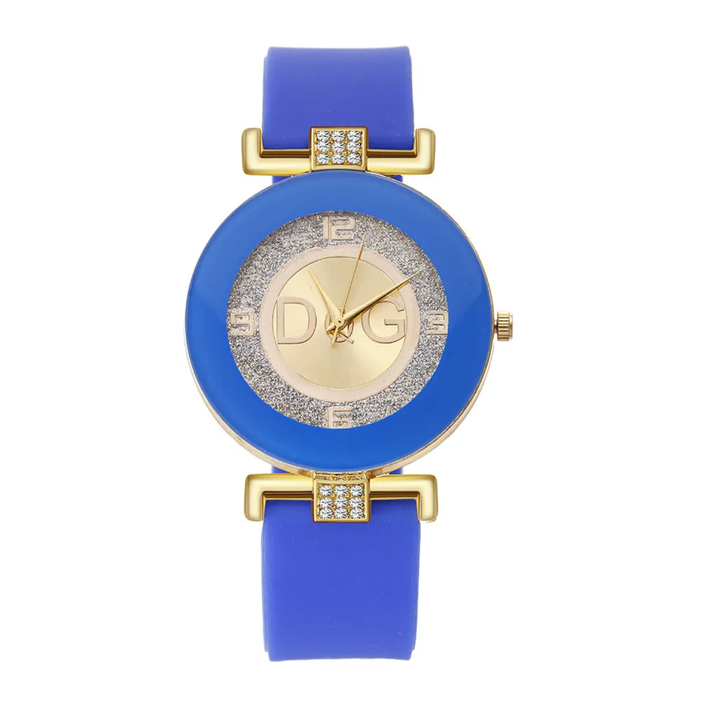 Elegante Dames Quartz Horloge met Siliconen Band - Stijlvolle Met Roodstenen Geaccentueerde Casual Polshorloge voor de Modebewuste Vrouw in Chic Zwart DQG