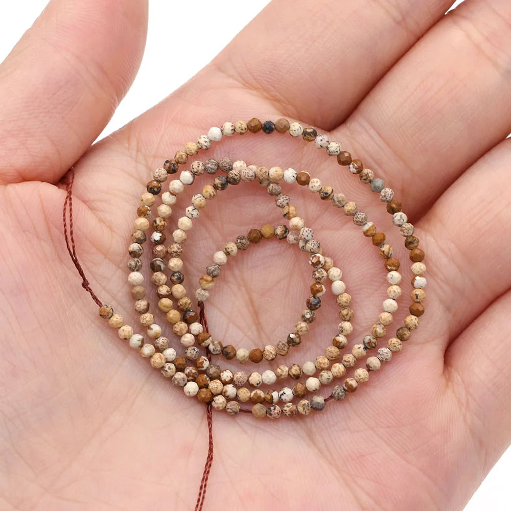 2mm Faceted Gemstone Beads Natural Stone Round Small Beads for Jewelry Making DIY Bracelet Necklace Craft Supplies