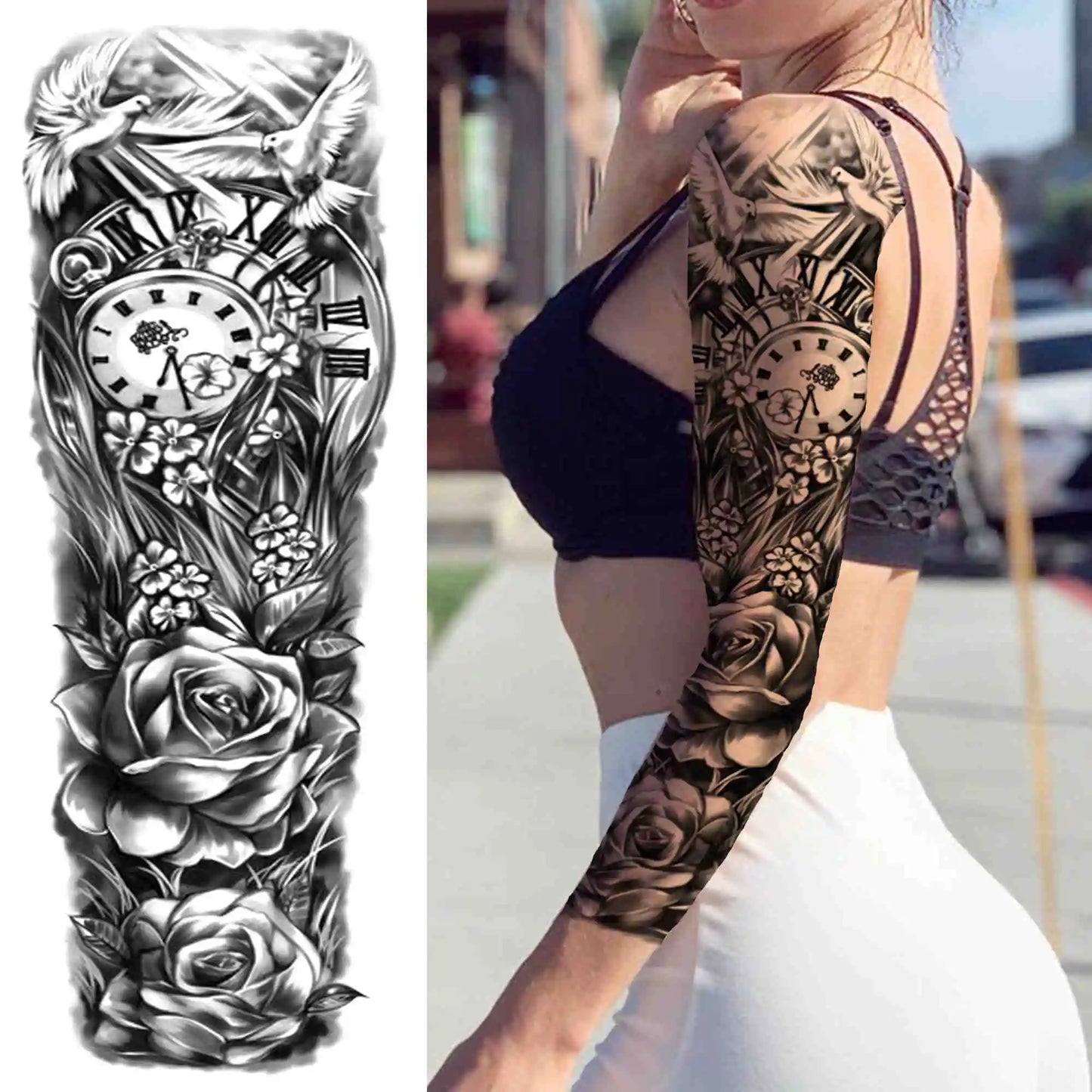 Indrukwekkende Volledige Arm Tijdelijke Tattoo Mouw voor Mannen en Vrouwen - Realistische Krijger, Leeuw, Tijger en Bloementekening - Gedurfde Zwarte Totem en Maori Stijl Stickers