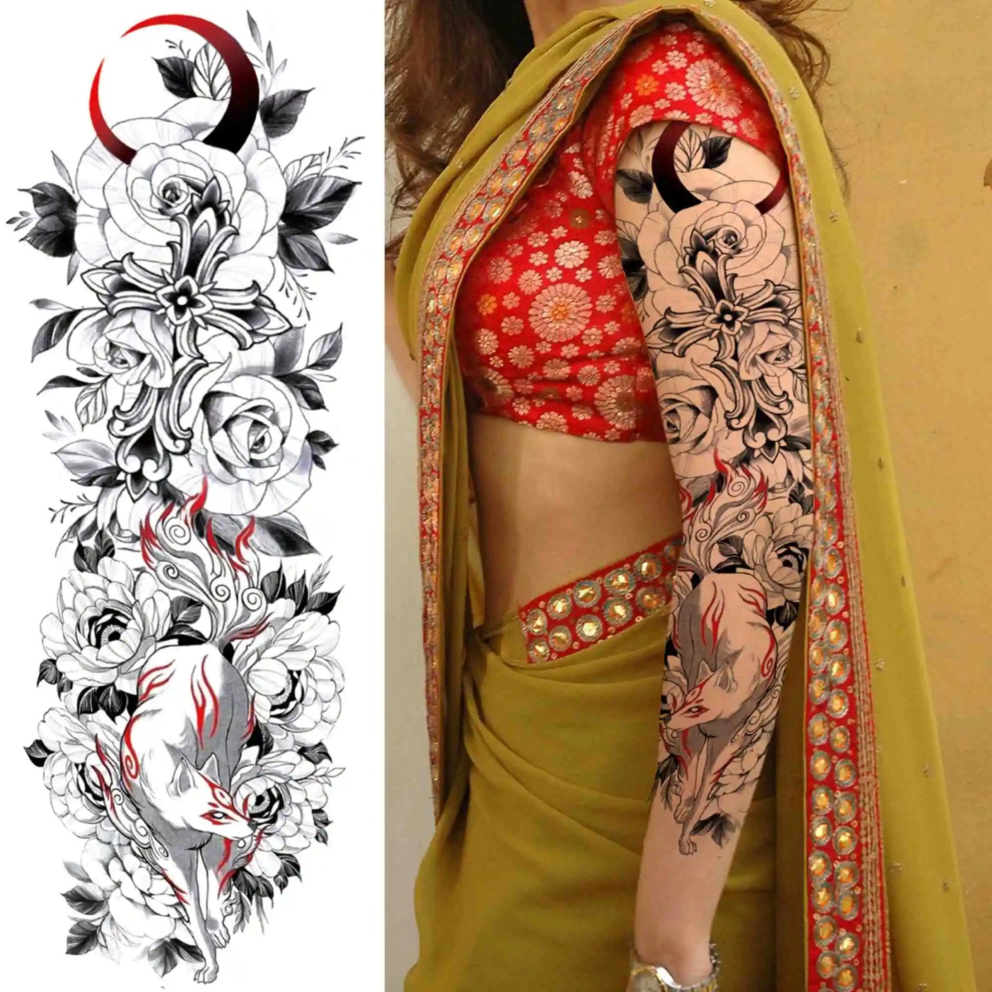 Indrukwekkende Volledige Arm Tijdelijke Tattoo Mouw voor Mannen en Vrouwen - Realistische Krijger, Leeuw, Tijger en Bloementekening - Gedurfde Zwarte Totem en Maori Stijl Stickers
