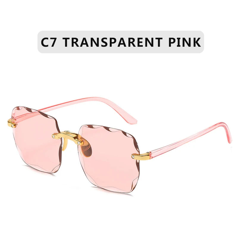 Stijlvolle 2023 Vierkante Rimless Zonnebril voor Vrouwen – Luxe Designer Rode Zonnebril voor Zomer Mode, UV400 Bescherming voor Mannen en Vrouwen!