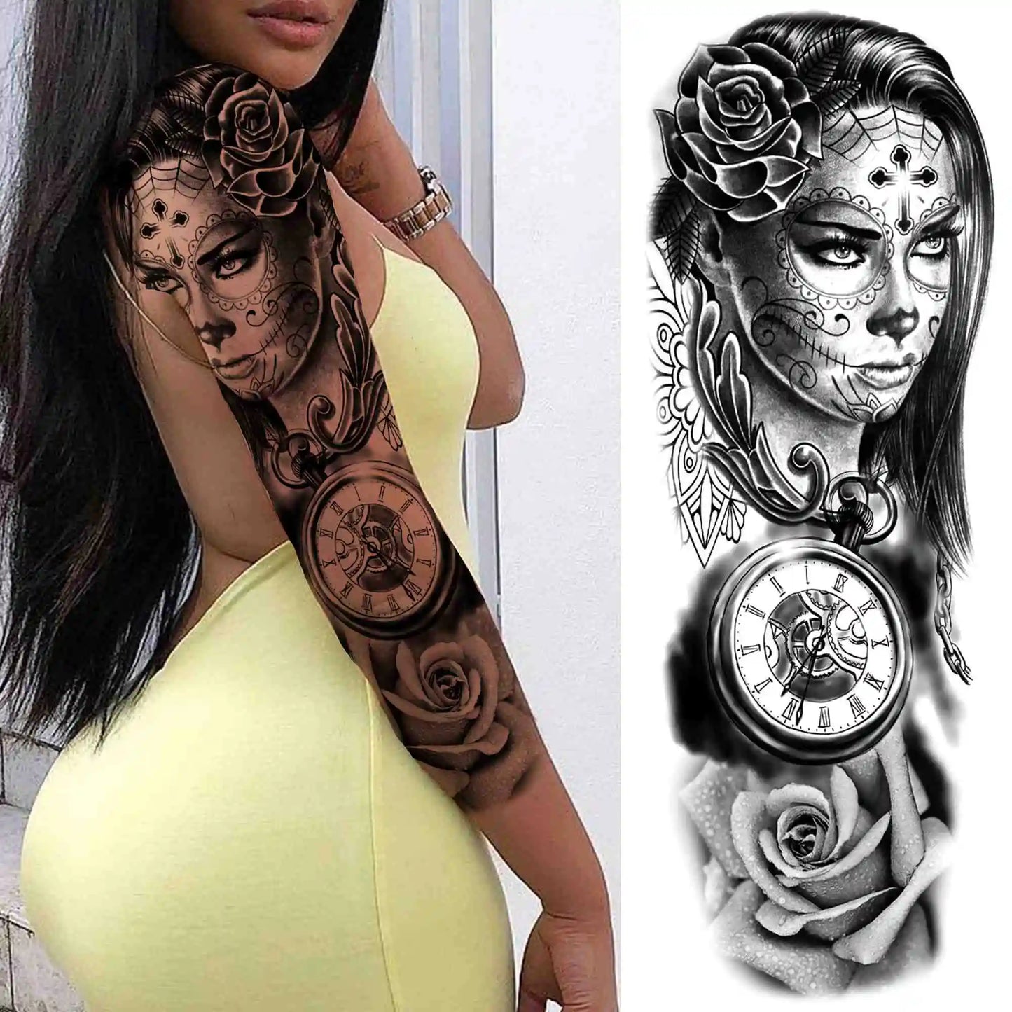 Indrukwekkende Volledige Arm Tijdelijke Tattoo Mouw voor Mannen en Vrouwen - Realistische Krijger, Leeuw, Tijger en Bloementekening - Gedurfde Zwarte Totem en Maori Stijl Stickers