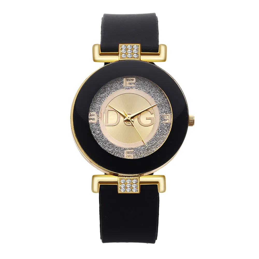 Elegante Dames Quartz Horloge met Siliconen Band - Stijlvolle Met Roodstenen Geaccentueerde Casual Polshorloge voor de Modebewuste Vrouw in Chic Zwart DQG