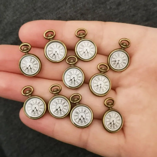 10pcs Antique Bronze Watch Clock Charms Vintage Time Pendants DIY Jewelry Making Supplies