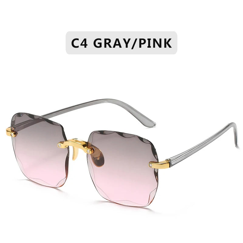 Stijlvolle 2023 Vierkante Rimless Zonnebril voor Vrouwen – Luxe Designer Rode Zonnebril voor Zomer Mode, UV400 Bescherming voor Mannen en Vrouwen!