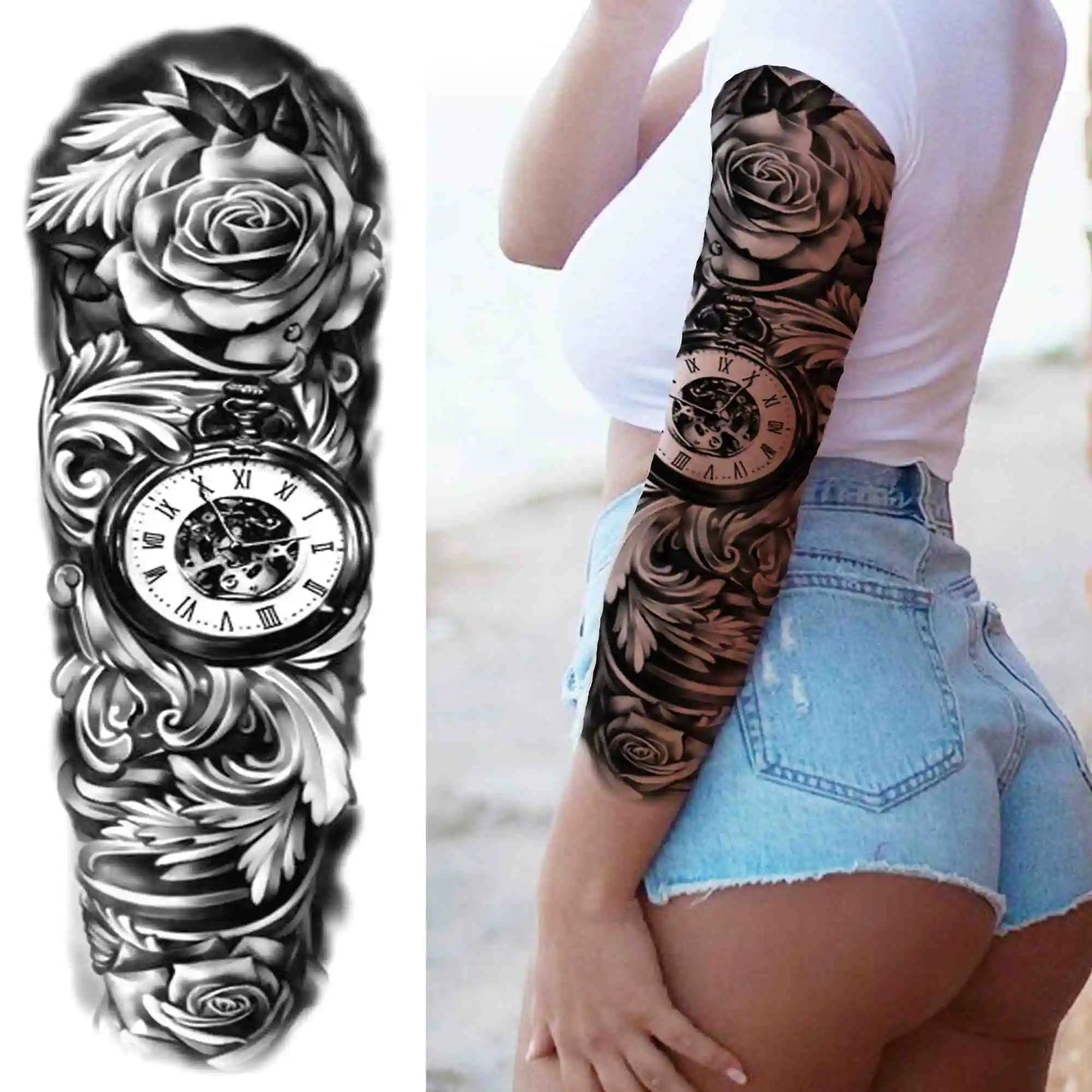 Indrukwekkende Volledige Arm Tijdelijke Tattoo Mouw voor Mannen en Vrouwen - Realistische Krijger, Leeuw, Tijger en Bloementekening - Gedurfde Zwarte Totem en Maori Stijl Stickers