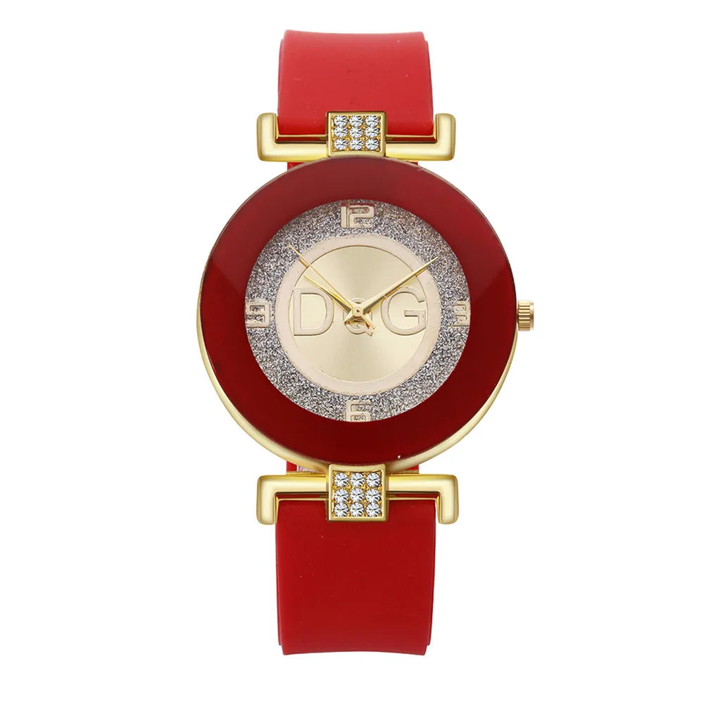 Elegante Dames Quartz Horloge met Siliconen Band - Stijlvolle Met Roodstenen Geaccentueerde Casual Polshorloge voor de Modebewuste Vrouw in Chic Zwart DQG