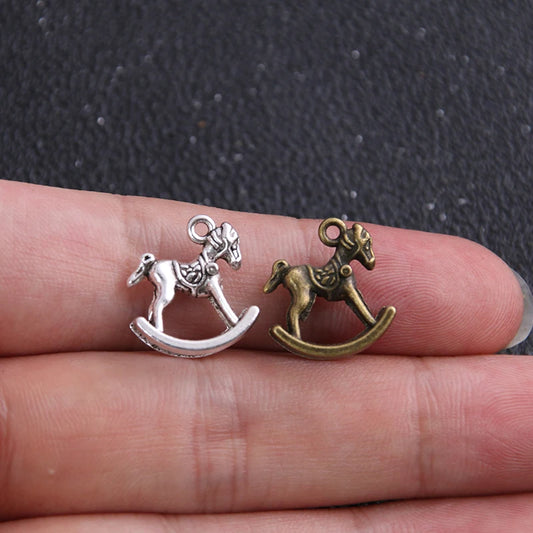 14pcs Antique Bronze Rocking Horse Charms Mini Metal Toy Pendants for Jewelry Making