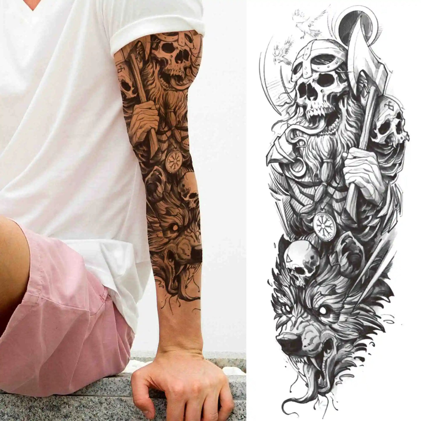 Indrukwekkende Volledige Arm Tijdelijke Tattoo Mouw voor Mannen en Vrouwen - Realistische Krijger, Leeuw, Tijger en Bloementekening - Gedurfde Zwarte Totem en Maori Stijl Stickers