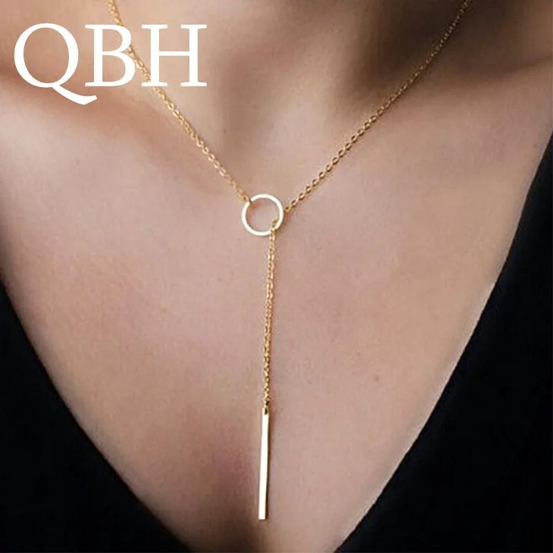 Chic Minimalistische Punk Hangende Ketting voor Vrouwen - Fijn Ronde Cirkel Bar Clavicle Ketting JuJewelry voor Meisjes