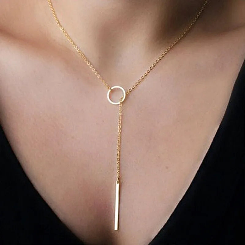 Chic Minimalistische Punk Hangende Ketting voor Vrouwen - Fijn Ronde Cirkel Bar Clavicle Ketting JuJewelry voor Meisjes