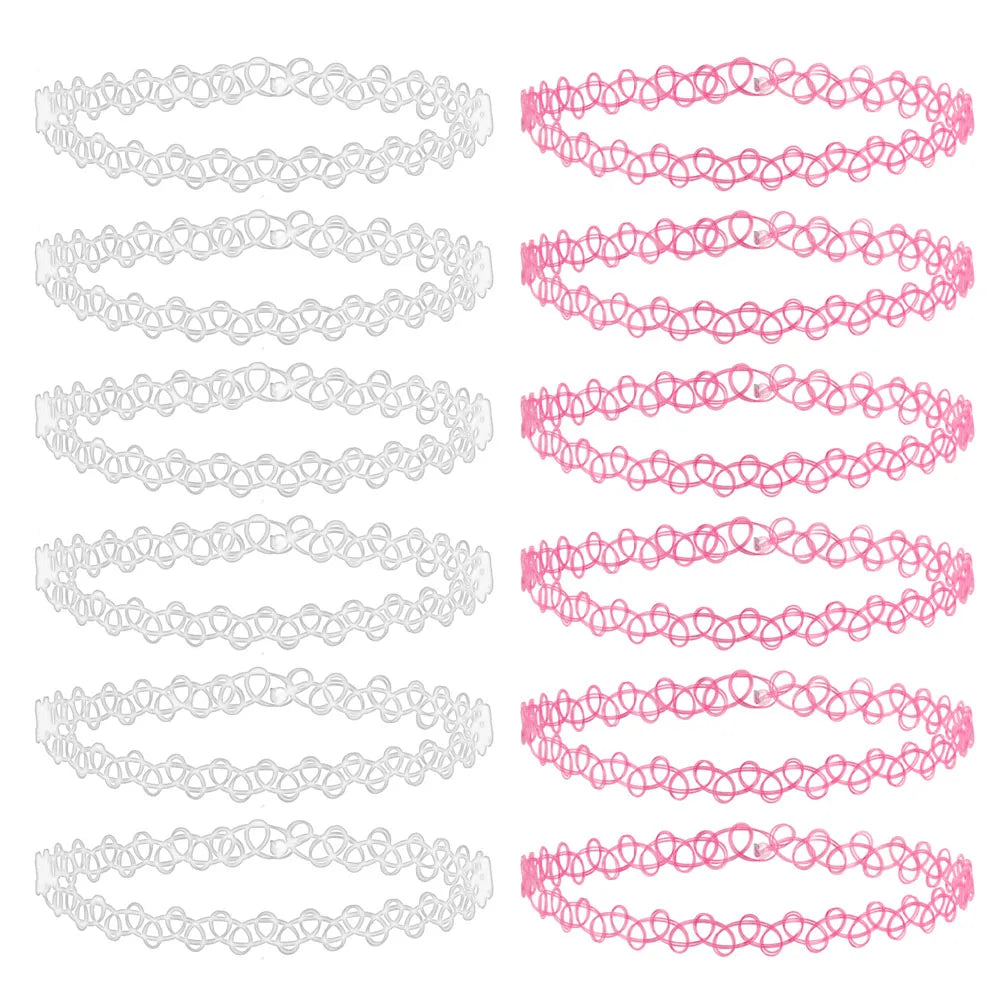 12-delige Retro-geïnspireerde Stretch Choker Ketting Set voor Dames - Stijlvolle Punk Gothic Elastische Kettingen voor Meisjes en Vrouwen