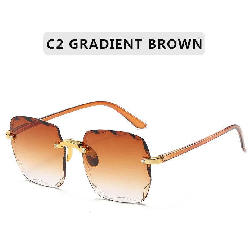 Stijlvolle 2023 Vierkante Rimless Zonnebril voor Vrouwen – Luxe Designer Rode Zonnebril voor Zomer Mode, UV400 Bescherming voor Mannen en Vrouwen!