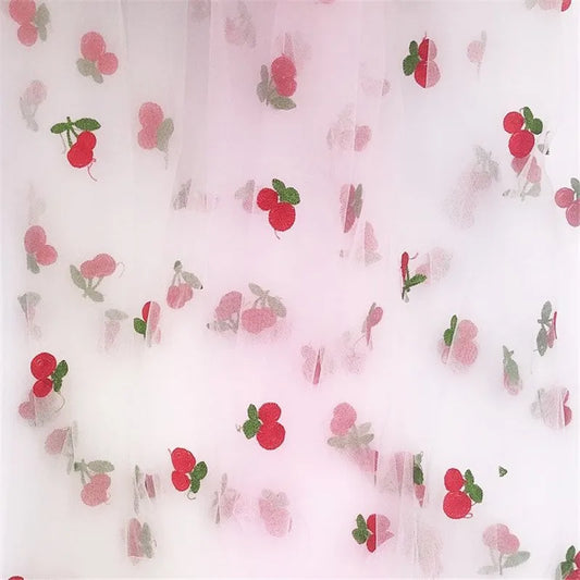 Cherry Embroidered Tulle Fabric 1 Meter Soft Mesh Fabric for Baby Dresses Tutu Skirts Wedding Party Sewing DIY