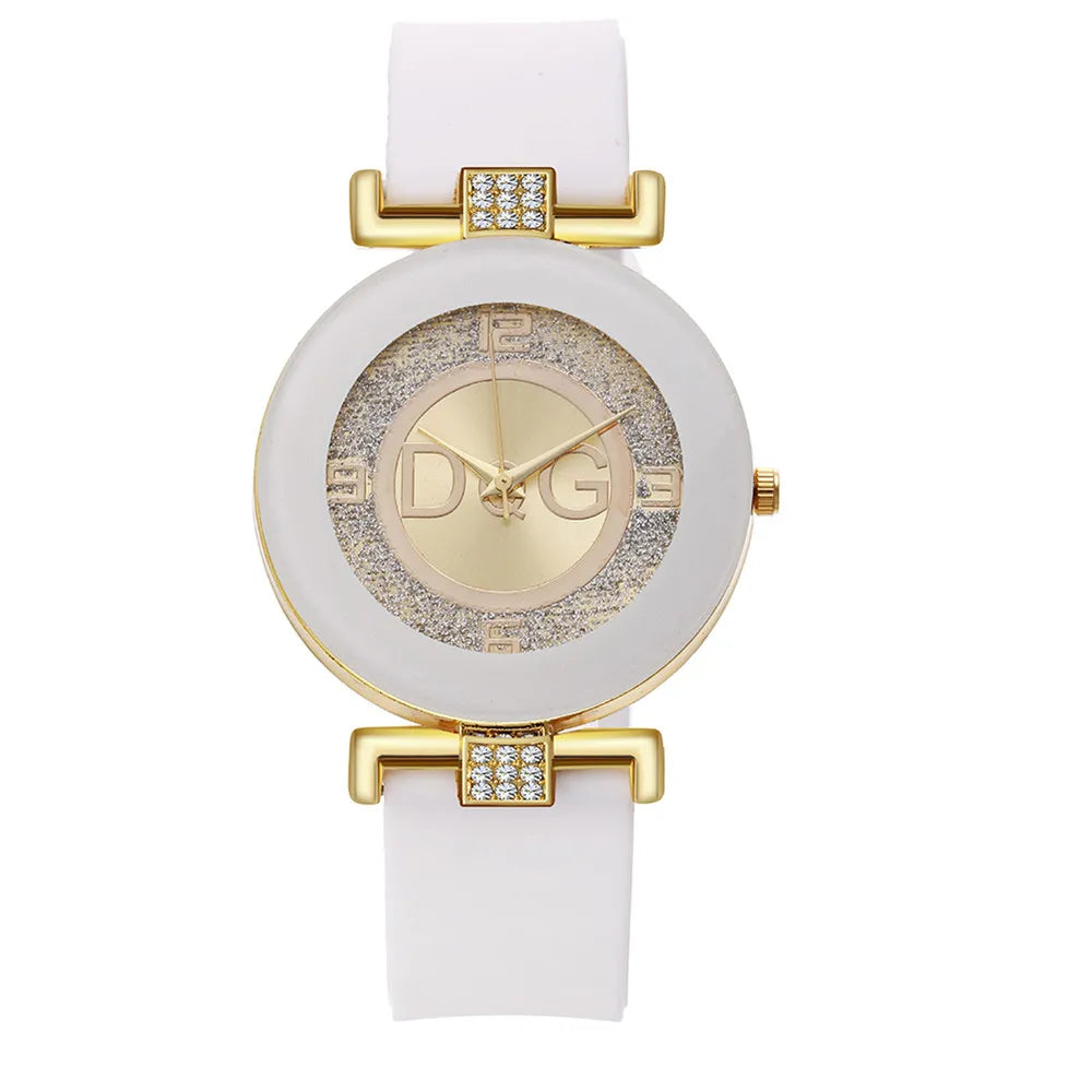 Elegante Dames Quartz Horloge met Siliconen Band - Stijlvolle Met Roodstenen Geaccentueerde Casual Polshorloge voor de Modebewuste Vrouw in Chic Zwart DQG