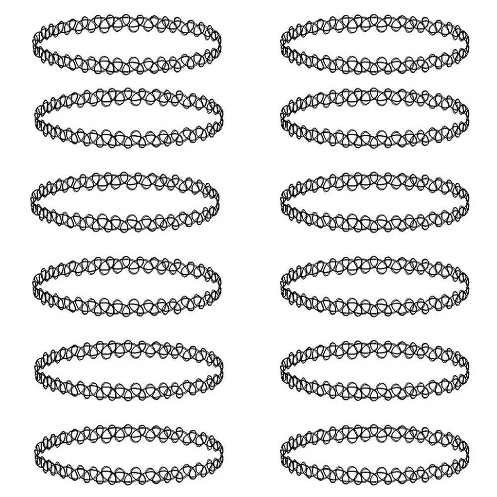 12-delige Retro-geïnspireerde Stretch Choker Ketting Set voor Dames - Stijlvolle Punk Gothic Elastische Kettingen voor Meisjes en Vrouwen