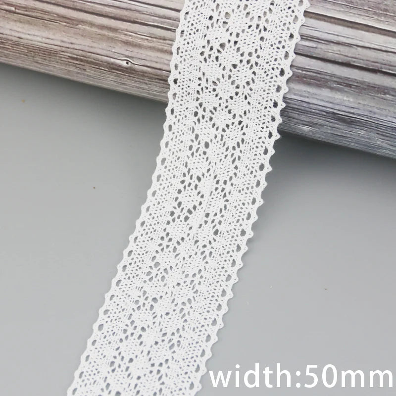 50mm Cotton Lace Trim 5 Meters Vintage Crochet Lace Ribbon for Sewing DIY Crafts Clothing Decor